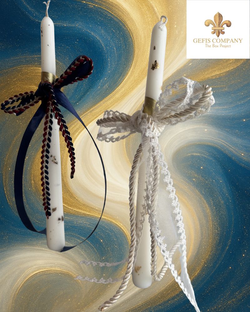 Gefis Company Χειροποίητη Πασχαλινή Λαμπάδα Φυσικού Κεριού (Gold White / Gold Blue)